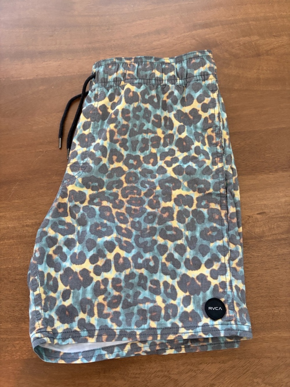 RVCA Men’s Leopard Print Swim Trunks in Teal, Brown, Black